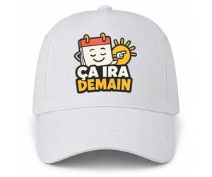 Planetee Casquette Blanche Ça ira Demain | 5 Panneaux Polyester Recyclé 210 g/m² Taille Unique Réglable | Boucle Métal Œillets Brodés | Cadeau Procrastination Anniversaire Noël