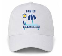 Planetee Casquette Blanche Damien en Vacances | 5 Panneaux Polyester Recyclé 210 g/m² Taille Unique Réglable | Boucle Métal Œillets Brodés | Cadeau Anniversaire Noël