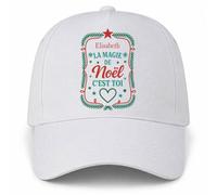 Planetee Casquette Blanche Elisabeth | 5 Panneaux Polyester Recyclé 210 g/m² Taille Unique Réglable | Boucle Métal Œillets Brodés | Cadeau Prénom Anniversaire Noël