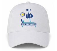 Planetee Casquette Blanche Eric en Vacances | 5 Panneaux Polyester Recyclé 210 g/m² Taille Unique Réglable | Boucle Métal Œillets Brodés | Cadeau Anniversaire Noël