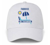 Planetee Casquette Blanche Fabrice en Vacances | 5 Panneaux Polyester Recyclé 210 g/m² Taille Unique Réglable | Boucle Métal Œillets Brodés | Cadeau Anniversaire Noël