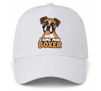 Planetee Casquette Blanche J'aime Mon Boxer | 5 Panneaux Polyester Recyclé 210 g/m² Taille Unique Réglable | Boucle Métal Œillets Brodés | Cadeau Chien Anniversaire Noël
