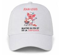 Planetee Casquette Blanche Jean-Louis maître du feu et de la chipolata | 5 Panneaux Polyester Recyclé 210 g/m² Taille Unique Réglable | Boucle Métal Œillets Brodés | Cadeau Barbecue Anniversaire Noël
