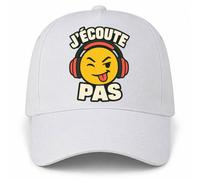 Planetee Casquette Blanche J'écoute Pas | 5 Panneaux Polyester Recyclé 210 g/m² Taille Unique Réglable | Boucle Métal Œillets Brodés | Cadeau Anniversaire Noël