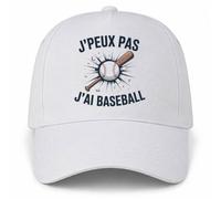Planetee Casquette Blanche J'peux Pas J'Ai Baseball | Batte Balle Explosion | 5 Panneaux Polyester Recyclé 210 g/m² Taille Unique Réglable | Boucle Métal Œillets Brodés | Cadeau Anniversaire Noël