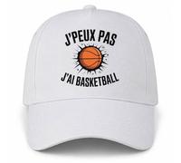 Planetee Casquette Blanche J'peux Pas J'Ai Basketball | Ballon Orange Explosion | 5 Panneaux Polyester Recyclé 210 g/m² Taille Unique Réglable | Boucle Métal Œillets Brodés