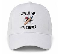 Planetee Casquette Blanche J'peux Pas J'Ai Cricket | Batte Balle Mur Brisé | 5 Panneaux Polyester Recyclé 210 g/m² Taille Unique Réglable | Boucle Métal Œillets Brodés