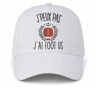Planetee Casquette Blanche J'peux Pas J'Ai Foot US | Ballon Ovale Lauriers | 5 Panneaux Polyester Recyclé 210 g/m² Taille Unique Réglable | Boucle Métal Œillets Brodés