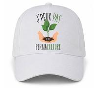 Planetee Casquette Blanche J'peux Pas J'Ai Permaculture | Pousse dans Les Mains | 5 Panneaux Polyester Recyclé 210 g/m² Taille Unique Réglable | Boucle Métal Œillets Brodés