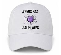 Planetee Casquette Blanche J'peux Pas J'Ai Pilates | Ballon Violet Éclaté | 5 Panneaux Polyester Recyclé 210 g/m² Taille Unique Réglable | Boucle Métal Œillets Brodés