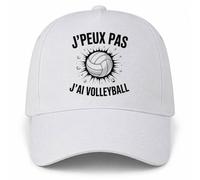 Planetee Casquette Blanche J'peux Pas J'Ai Volleyball | Ballon Explosion Noir | 5 Panneaux Polyester Recyclé 210 g/m² Taille Unique Réglable | Boucle Métal Œillets Brodés