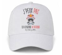 Planetee Casquette Blanche J'peux Pas la caserne m'attend et Je Dois y Aller... | Casque Masque à Gaz | 5 Panneaux Polyester Recyclé 210 g/m² Taille Unique Réglable | Boucle Métal Œillets Brodés
