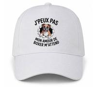Planetee Casquette Blanche J'peux Pas Mon Amour de Boxer m'attend | Boxer Sortant du Mur | 5 Panneaux Polyester Recyclé 210 g/m² Taille Unique Réglable | Boucle Métal Œillets Brodés