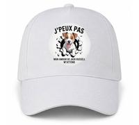 Planetee Casquette Blanche J'peux Pas Mon Amour de Jack Russell m'attend | 5 Panneaux Polyester Recyclé 210 g/m² Taille Unique Réglable | Boucle Métal Œillets Brodés