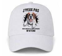 Planetee Casquette Blanche J'peux Pas Mon Amour de Saint Bernard m'attend | Saint-Bernard Mur Cassé | 5 Panneaux Polyester Recyclé 210 g/m² Taille Unique Réglable | Boucle Métal Œillets Brodés