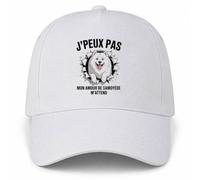 Planetee Casquette Blanche J'peux Pas Mon Amour de samoyède m'attend | Samoyède Mur Déchiré | 5 Panneaux Polyester Recyclé 210 g/m² Taille Unique Réglable | Boucle Métal Œillets Brodés