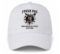 Planetee Casquette Blanche J'peux Pas Mon Amour de Teckel m'attend | Teckel Papier Déchiré | 5 Panneaux Polyester Recyclé 210 g/m² Taille Unique Réglable | Boucle Métal Œillets Brodés