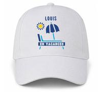 Planetee Casquette Blanche Louis en Vacances | 5 Panneaux Polyester Recyclé 210 g/m² Taille Unique Réglable | Boucle Métal Œillets Brodés | Cadeau Anniversaire Noël