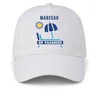 Planetee Casquette Blanche Marceau en Vacances | 5 Panneaux Polyester Recyclé 210 g/m² Taille Unique Réglable | Boucle Métal Œillets Brodés | Cadeau Anniversaire Noël