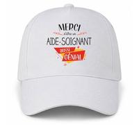 Planetee Casquette Blanche Merci d'être Un Aide-Soignant Aussi génial | 5 Panneaux Polyester Recyclé 210 g/m² Taille Unique Réglable | Boucle Métal Œillets Brodés | Cadeau Anniversaire Noël