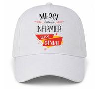 Planetee Casquette Blanche Merci d'être Un Infirmier Aussi génial | 5 Panneaux Polyester Recyclé 210 g/m² Taille Unique Réglable | Boucle Métal Œillets Brodés | Cadeau Soignant Anniversaire Noël