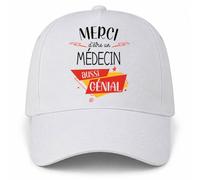 Planetee Casquette Blanche Merci d'être Un médecin Aussi génial | 5 Panneaux Polyester Recyclé 210 g/m² Taille Unique Réglable | Boucle Métal Œillets Brodés | Cadeau Soignant Anniversaire Noël