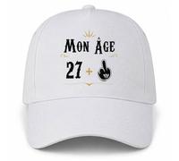 Planetee Casquette Blanche Mon âge 27 + | 5 Panneaux Polyester Recyclé 210 g/m² Taille Unique Réglable | Boucle Métal Œillets Brodés | Cadeau Anniversaire Noël