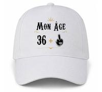 Planetee Casquette Blanche Mon âge 36 + | 5 Panneaux Polyester Recyclé 210 g/m² Taille Unique Réglable | Boucle Métal Œillets Brodés | Cadeau Anniversaire Anniversaire Noël