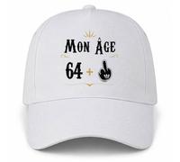 Planetee Casquette Blanche Mon âge 64 + | 5 Panneaux Polyester Recyclé 210 g/m² Taille Unique Réglable | Boucle Métal Œillets Brodés | Cadeau Anniversaire Anniversaire Noël