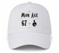 Planetee Casquette Blanche Mon âge 67 + | 5 Panneaux Polyester Recyclé 210 g/m² Taille Unique Réglable | Boucle Métal Œillets Brodés | Cadeau Anniversaire Anniversaire Noël