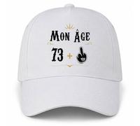 Planetee Casquette Blanche Mon âge 73 + | 5 Panneaux Polyester Recyclé 210 g/m² Taille Unique Réglable | Boucle Métal Œillets Brodés | Cadeau Anniversaire Anniversaire Noël
