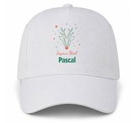 Planetee Casquette Blanche Pascal | 5 Panneaux Polyester Recyclé 210 g/m² Taille Unique Réglable, Boucle Métal Œillets Brodés, Cadeau Prénom Anniversaire Noël