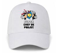 Planetee Casquette Blanche Super Chef de Projet | 5 Panneaux Polyester Recyclé 210 g/m² Taille Unique Réglable | Boucle Métal Œillets Brodés | Cadeau Manager Anniversaire Noël