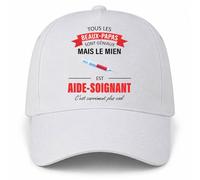 Planetee Casquette Blanche Tous Les Beaux-Papas sont géniaux mais Le Mien est Aide-Soignant, C'est carrément Plus Cool | 5 Panneaux Polyester Recyclé 210 g/m² Taille Unique Réglable