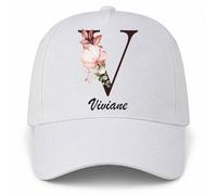 Planetee Casquette Blanche Viviane | 5 Panneaux Polyester Recyclé 210 g/m² Taille Unique Réglable | Boucle Métal Œillets Brodés | Cadeau Anniversaire Noël