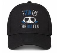 Planetee Casquette Noire Apnée sous l Eau Kopia J'peux Pas Casquette Noire | 5 Panneaux Polyester Recyclé 210 g/m² Taille Unique Réglable | Boucle Métal Œillets Brodés | Cadeau Anniversaire Noël
