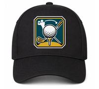 Planetee Casquette Noire Balle Golf Casquette Noire | 5 Panneaux Polyester Recyclé 210 g/m² Taille Unique Réglable | Boucle Métal Œillets Brodés | Cadeau Anniversaire Noël