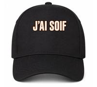 Planetee Casquette Noire J'Ai Soif Casquette Noire | 5 Panneaux Polyester Recyclé 210 g/m² Taille Unique Réglable | Boucle Métal Œillets Brodés | Cadeau Anniversaire Noël