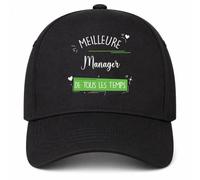 Planetee Casquette Noire Manager Meilleure Temps Femme Blanc Casquette Noire | 5 Panneaux Polyester Recyclé 210 g/m² Taille Unique Réglable | Boucle Métal Œillets Brodés | Cadeau Anniversaire Noël
