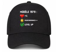 Planetee Casquette Noire Modèle 1979 : +1 Performance++ Level up | 5 Panneaux Polyester Recyclé 210 g/m² Taille Unique Réglable | Boucle Métal Œillets Brodés | Cadeau Gamer Gameuse Anniversaire Noël
