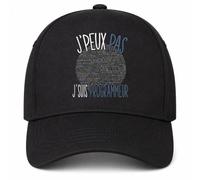 Planetee Casquette Noire Programmeur Programming Programmer Kopia J'peux Pas Casquette Noire | 5 Panneaux Polyester Recyclé 210 g/m² Taille Unique Réglable | Boucle Métal Œillets Brodés
