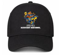 Planetee Casquette Noire Super Assistant Maternel | 5 Panneaux Polyester Recyclé 210 g/m² Taille Unique Réglable | Boucle Métal Œillets Brodés | Cadeau Collègue Anniversaire Noël