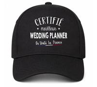 Planetee Casquette Noire Wedding Planner Casquette Noire | 5 Panneaux Polyester Recyclé 210 g/m² Taille Unique Réglable | Boucle Métal Œillets Brodés | Cadeau Anniversaire Noël