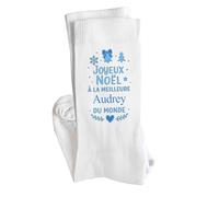 Planetee Chaussette Joyeux noël à la meilleure Audrey Taille 36-40 - Cadeau Fantaisie Secret Santa Collègue Drôle Anniversaire Noël Humour