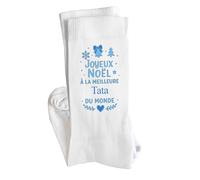 Planetee Chaussette Joyeux noël à la meilleure Tata Taille 41-45 - Cadeau Fantaisie Secret Santa Collègue Drôle Anniversaire Noël Humour