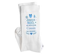 Planetee Chaussette Joyeux noël au meilleur Cousin Taille 41-45 - Cadeau Fantaisie Secret Santa Collègue Drôle Anniversaire Noël Humour