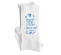 Planetee Chaussette Joyeux noël au meilleur Emmanuel Taille 41-45 - Cadeau Fantaisie Secret Santa Collègue Drôle Anniversaire Noël Humour