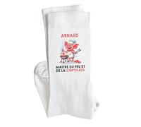 Planetee Chaussettes Arnaud Maître du feu et de la Chipolata Taille 41-45 | Cadeau Original pour Hommes Fantaisie Insolites Anniversaire Beauf Noël Humour