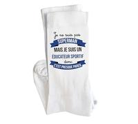Planetee Chaussettes Je ne suis pas Superhéros mais je suis Éducateur Sportif Taille 41-45 | Cadeau Original Homme Anniversaire Noël Humour, Blanc, 43