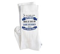 Planetee Chaussettes Je ne suis pas Superhéros mais je suis Game Designer Taille 41-45 | Cadeau Original Homme Anniversaire Noël Humour, Blanc, 43